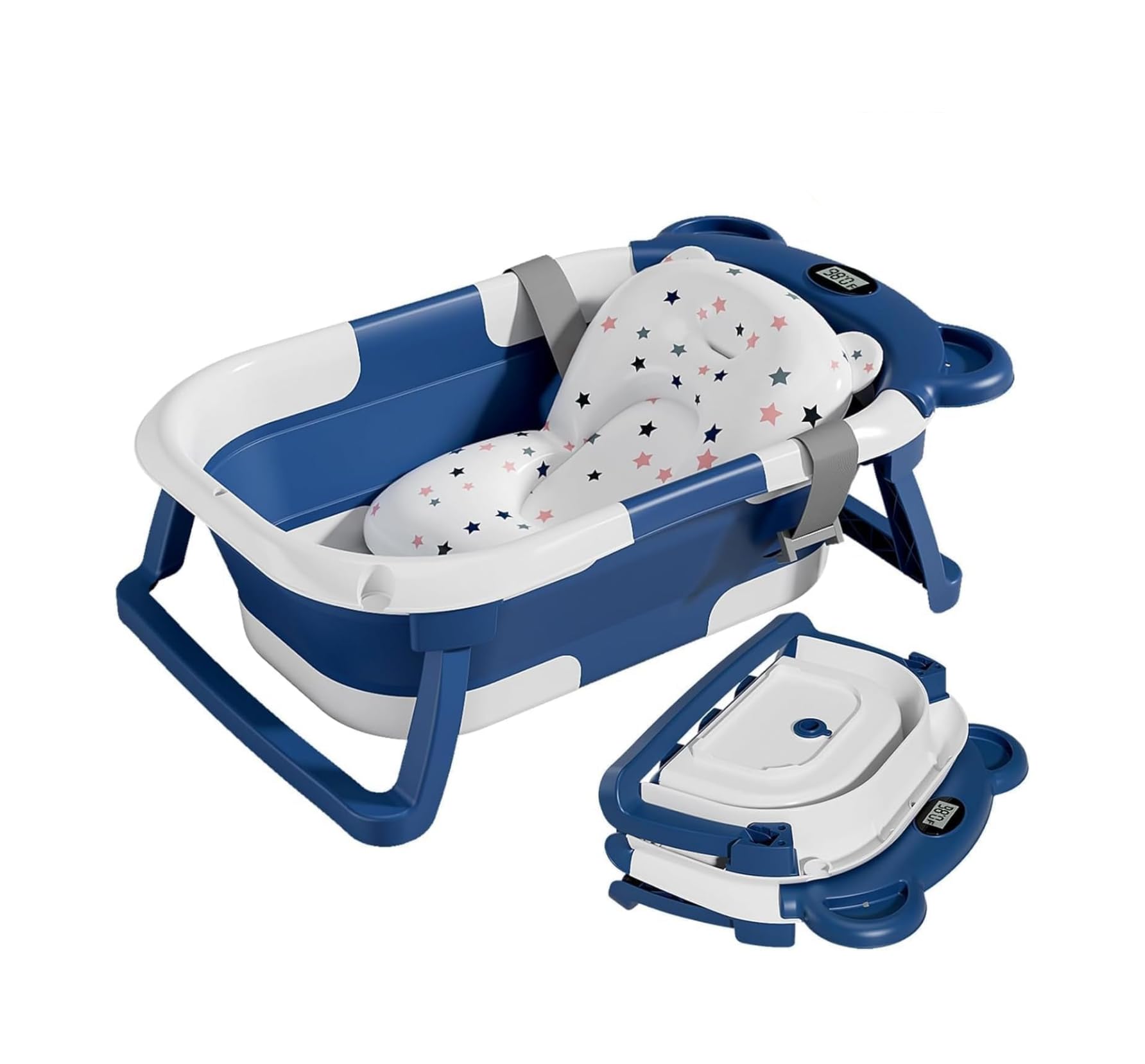 CENXIFoldable Baby Bathtub Collapsible Bath tub for Newborn to Toddler with Soft Bath Cusion,Portable Travel Bathtub with Drain Hole,Easy to Store(Blue)