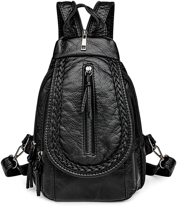Faux Leather Convertible Sling Backpack Travel Hiking Crossbody Shoulder Bag for Women, Black 4