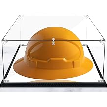 Clear Full Brim Hard Hats Display Case Acrylic Large Helmet Shadow Boxes Large Rectangle Box Shoes Sneakers Box UV Protection Memorabilia Collectibles Showcase with Mirror & Carbon Fiber Skin Base