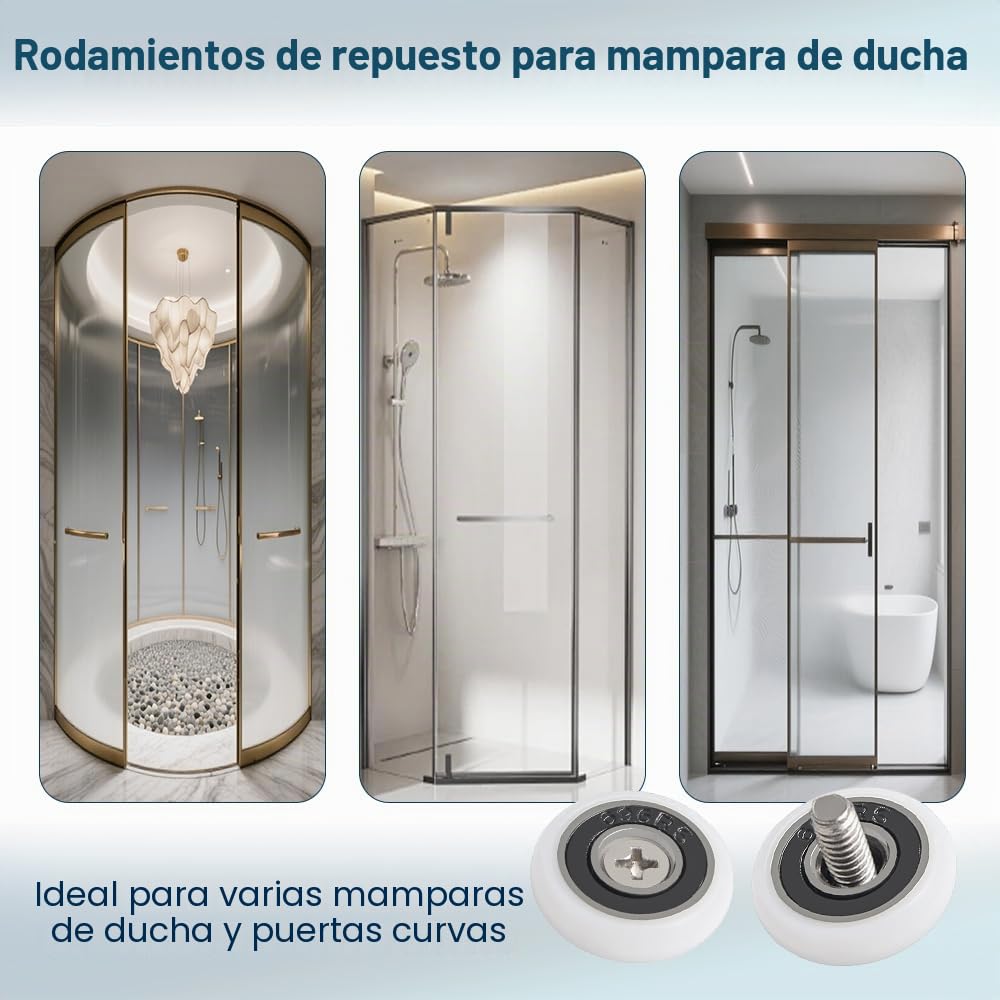 8 ruedas de repuesto para puertas de ducha, ruedas de puerta de baño de cristal adecuadas para puertas correderas de cristal de baño, ruedas de riel deslizante, capacidad de carga ultra silenciosa
