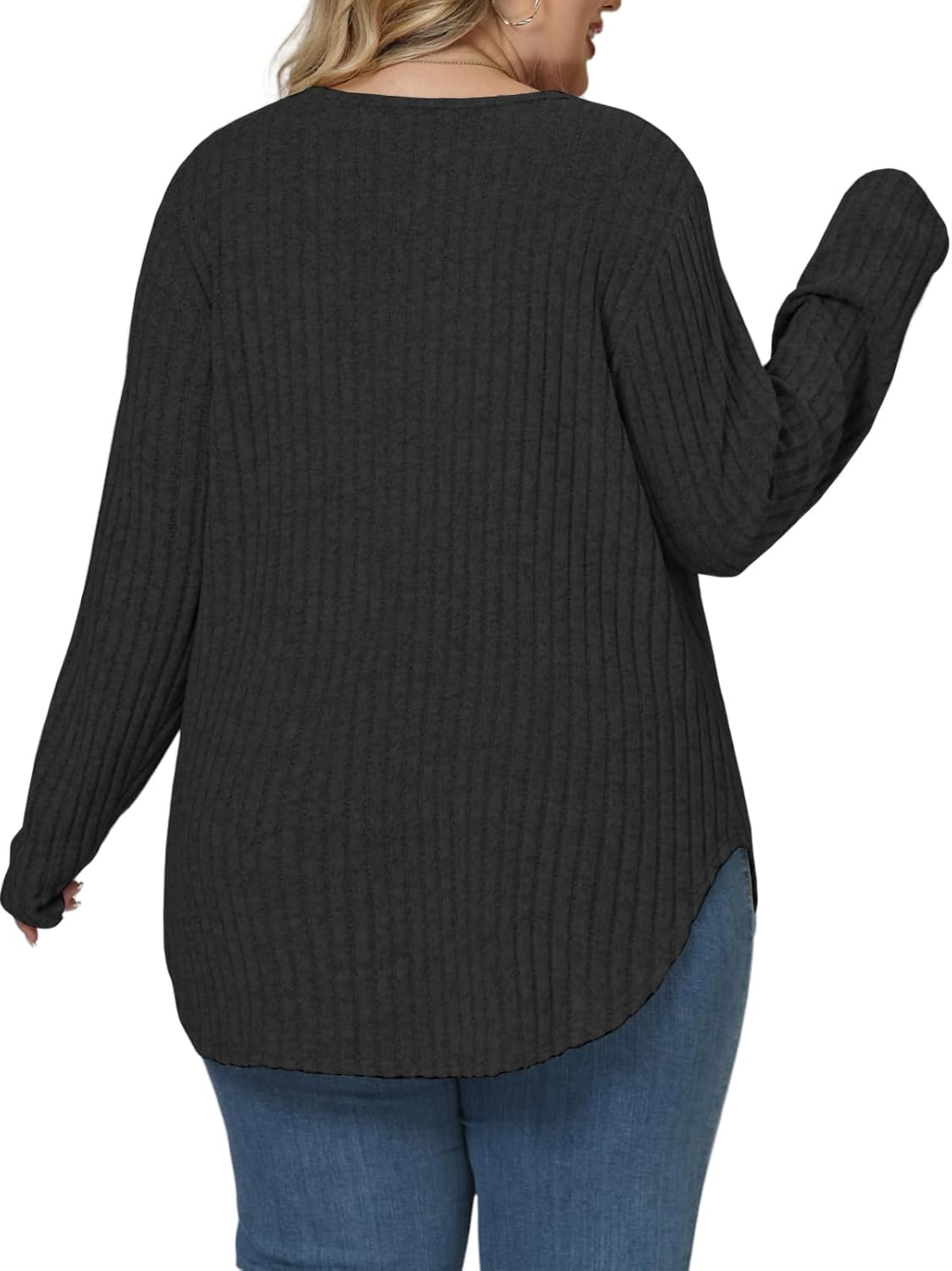 VISLILY Plus-Size-Sweaters for Women Trendy Long Sleeve Lightweight Cardigan Outerwear Loose Button Tunic Open Front Tops - Image 4