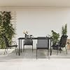 5 Piece Outdoor Dining Set Black Steel and Textilene, Patio Furniture with Tempered Glass Table & 4 Armchairs, Weather-Resistant Garden Bistro Set for Backyard, Poolside, Balcony