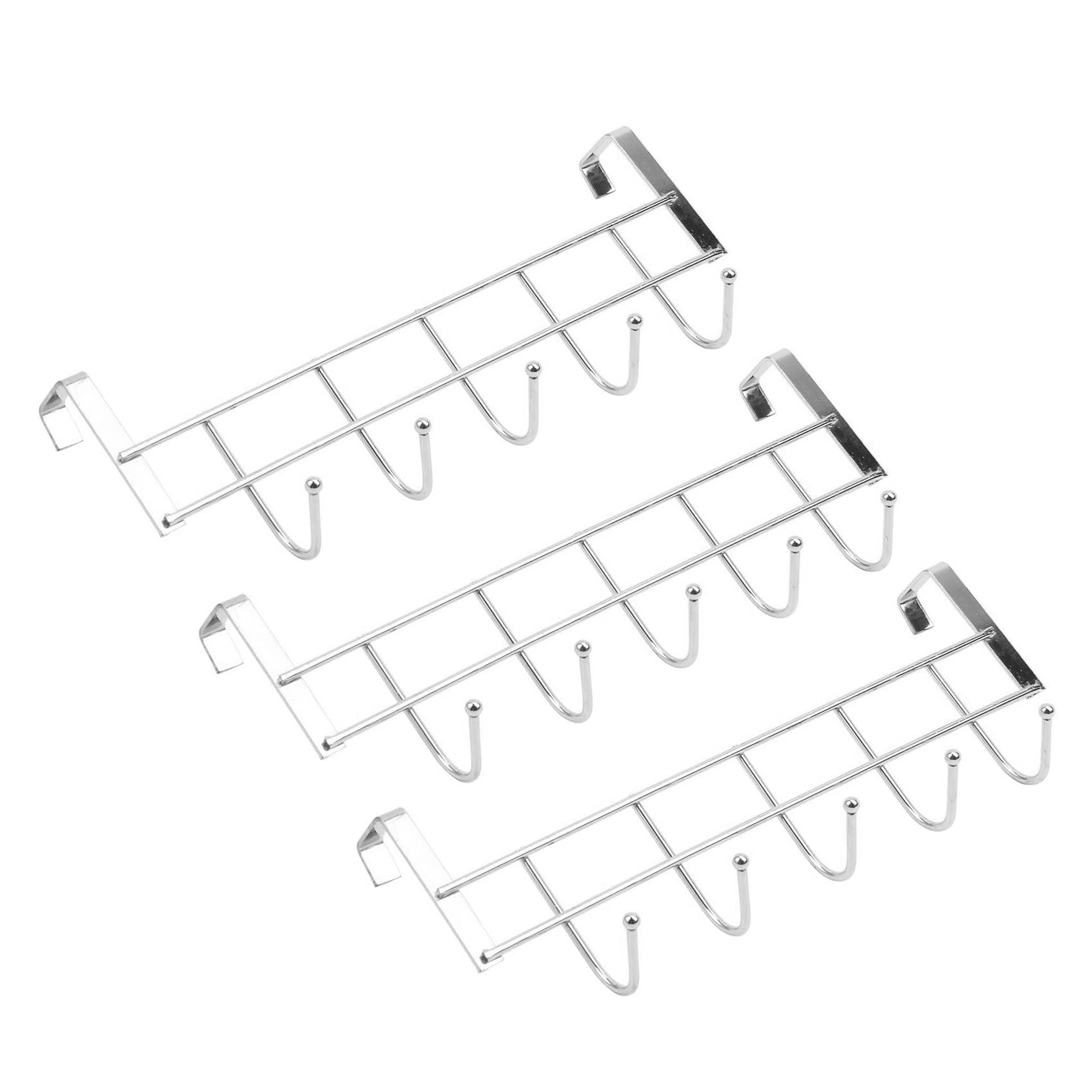 Hndhbfgrt Silver 3X 5 Hooks Over Door Home Bathroom Kitchen Coat Towel Loop Hanger Rack Holder Shelf,