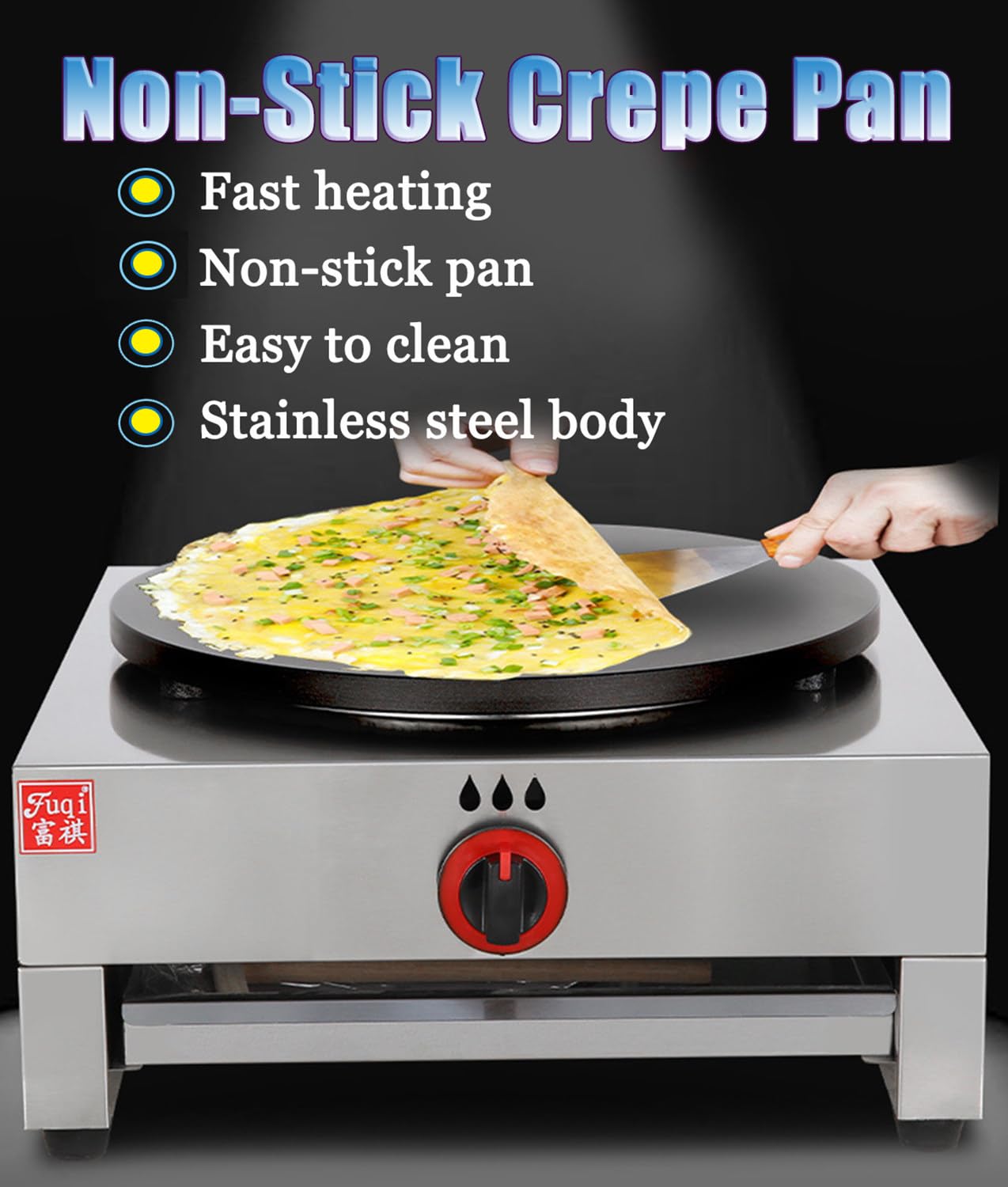Plancha de crepé antiadherente, potencia de fuego ajustable, máquina comercial de panqueques para el hogar y restaurante, máquina eléctrica de crepé