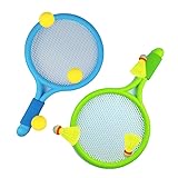 Kids Tennis Racket Set – Plastic Racket with 3 Soft Balls & Shuttlecocks, Toddler Indoor/Outdoor Sports, Beach & Baby Racket, Kids Badminton Set, Tennis Gift (Mesh Bag)