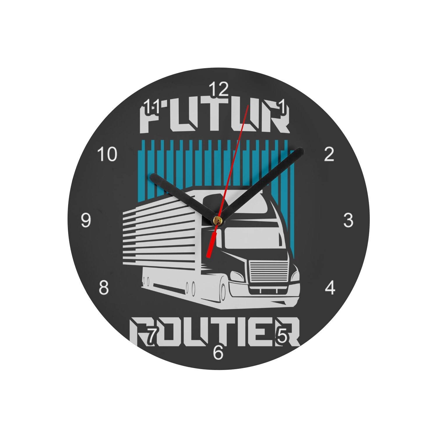 Horloge murale en verre camion noir 20 cm design futur routier