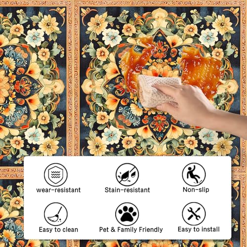 Image of Nuxovilar Peel and Stick Vinyl Floor Tiles, 11.8 inchx11.8 inch | Mandala Floral Pattern, 10-Pack Self-Adhesive Flooring for DIY Projects
