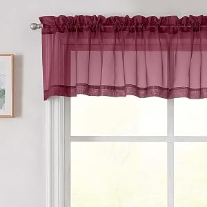 Burgundy Valances for Windows, Burgundy Sheer Curtains 14 Inch Length 2 Pack Kitchen Drapes, Modern Solid Mini Small Window Curtains for Cafe Bathroom Basement, 42" Wx14 L Inches