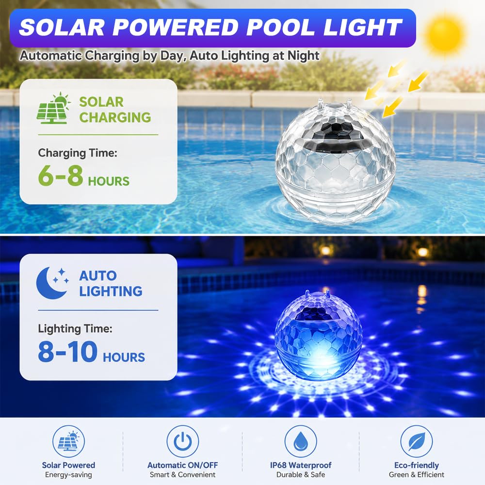 2 Luces Flotantes Piscina Solares, Ø11cm Inflables Bolas Luces solares para Piscina, Impermeables IP44 Solares Esféricas, 7 Colores Cambiantes para Piscina, Jardín, Patio, Césped