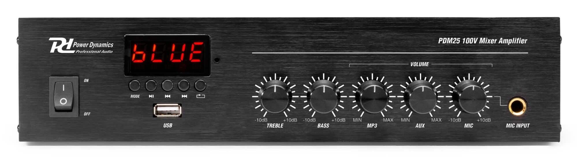 Power Dynamics 4X BHW30BK Hornlautsprecher mit PDM25 25W Verstärker Bluetooth, Mischpult-Funktion, 100V Beschallungsanlage inkl. Kabel, Outdoor, für Gastronomie – Schwarz