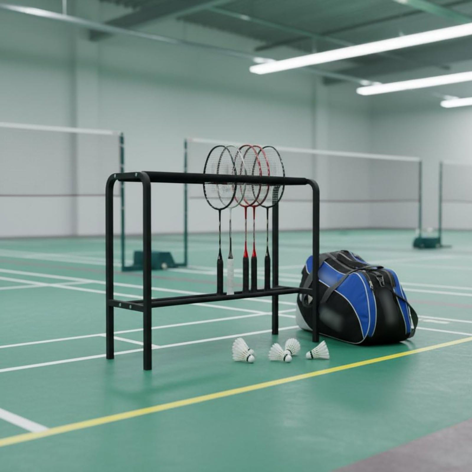Estante de Raquetas de Pared Ahorra Espacio Estante Almacenamiento Deportivo Resistente para Gimnasio, Negro YMQ01-B