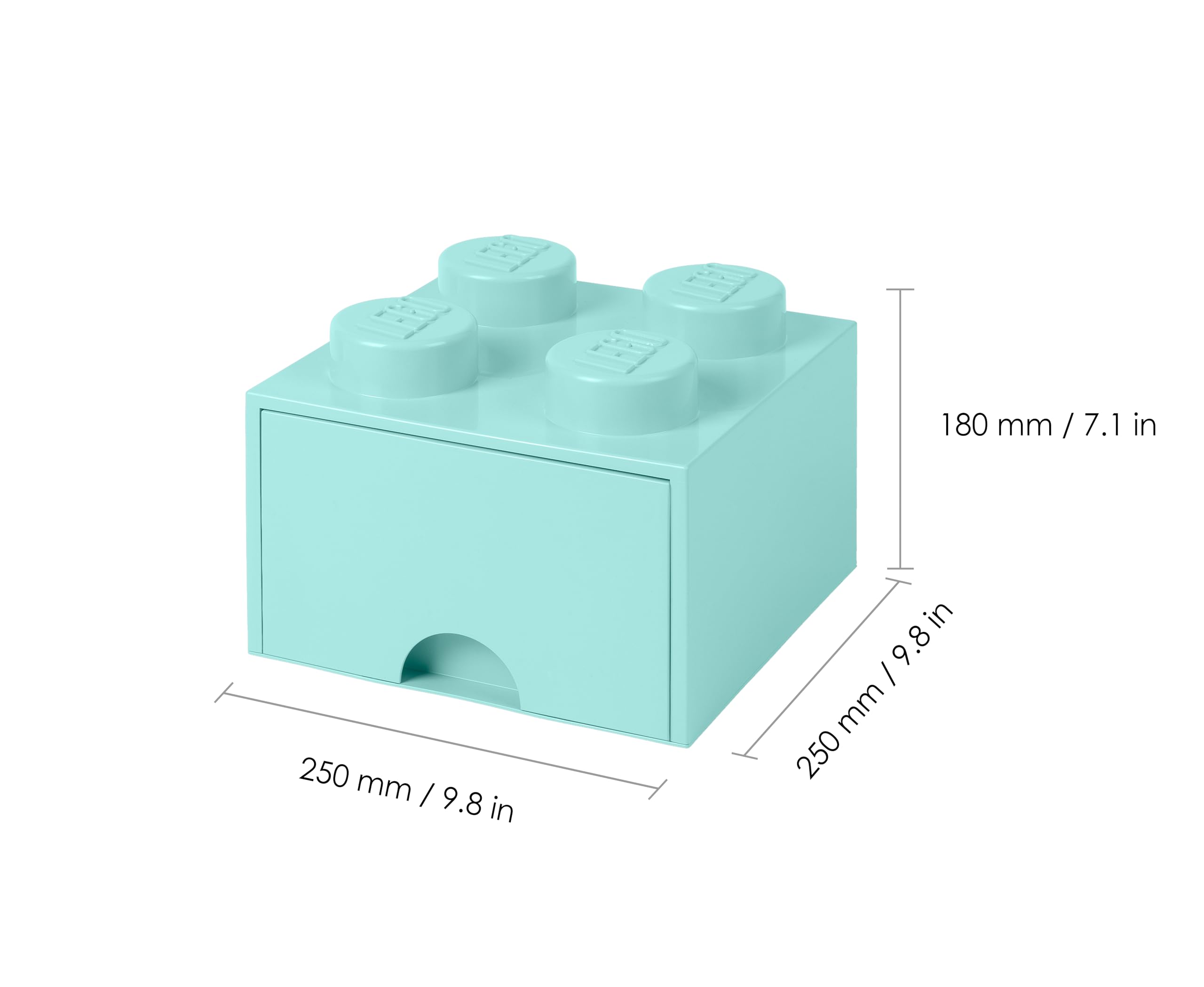 Room Copenhagen Lego Brick 4 gałki, 1 szuflada, do przechowywania, 4,7 l, zielony, niebieski (Aqua Light Blue) / miętowy, 25 x 25 x 18 cm
