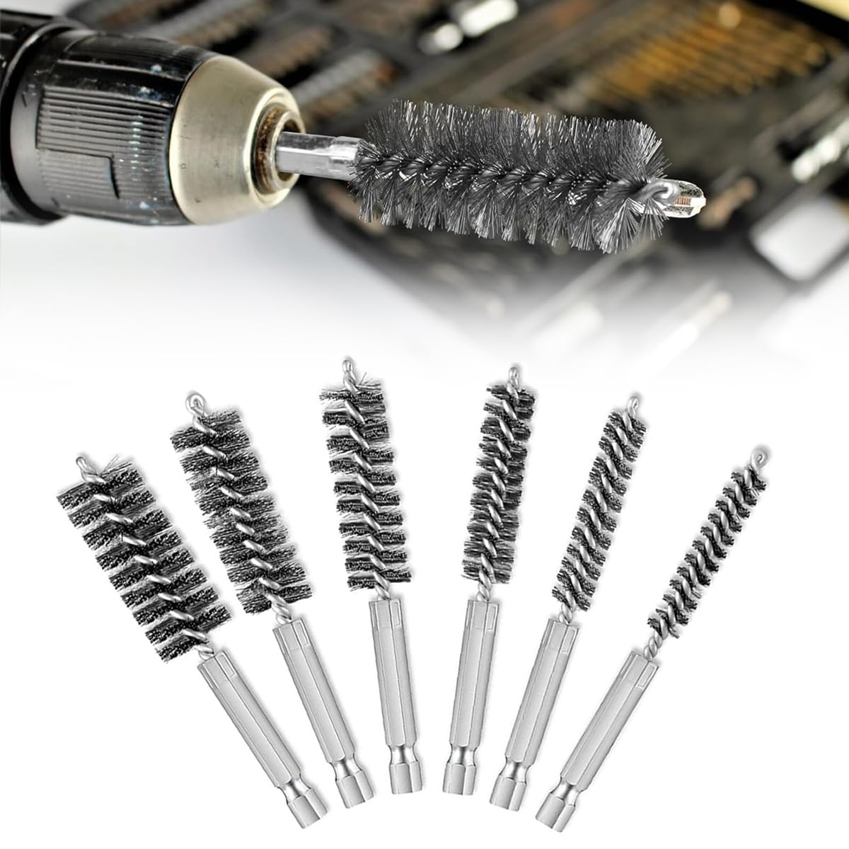Serplex® 6 Pieces Bore Brush Bristles Wire Brush for Power Drill, Brass Chamber Cleaning Brush with Handle 1/4 Inch Hex Shank for Power Drill Impact Driver, Wire Cleaning Brush (8/10/12/15/17/19 mm) (B0CW9LF8VD) Amazon Price History, Amazon Price Tracker