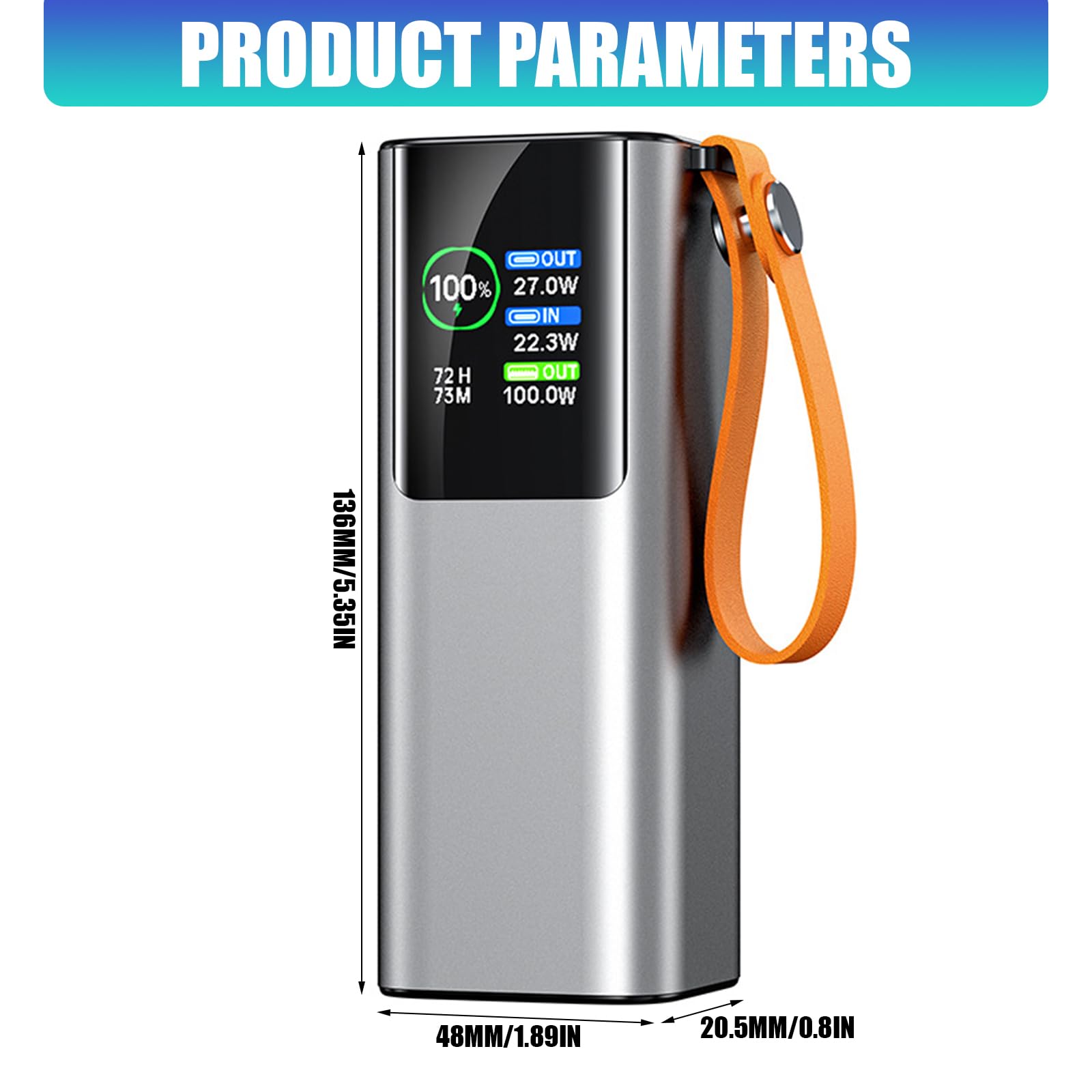 Fast PD100W Grande Capacité 20000mAh Power Backup avec Lumière LED Lumineuse pour Téléphones et Ordinateurs Portables Randonnée Camping Voyage Utilisation Chargeur Portable Résistant à l'eau