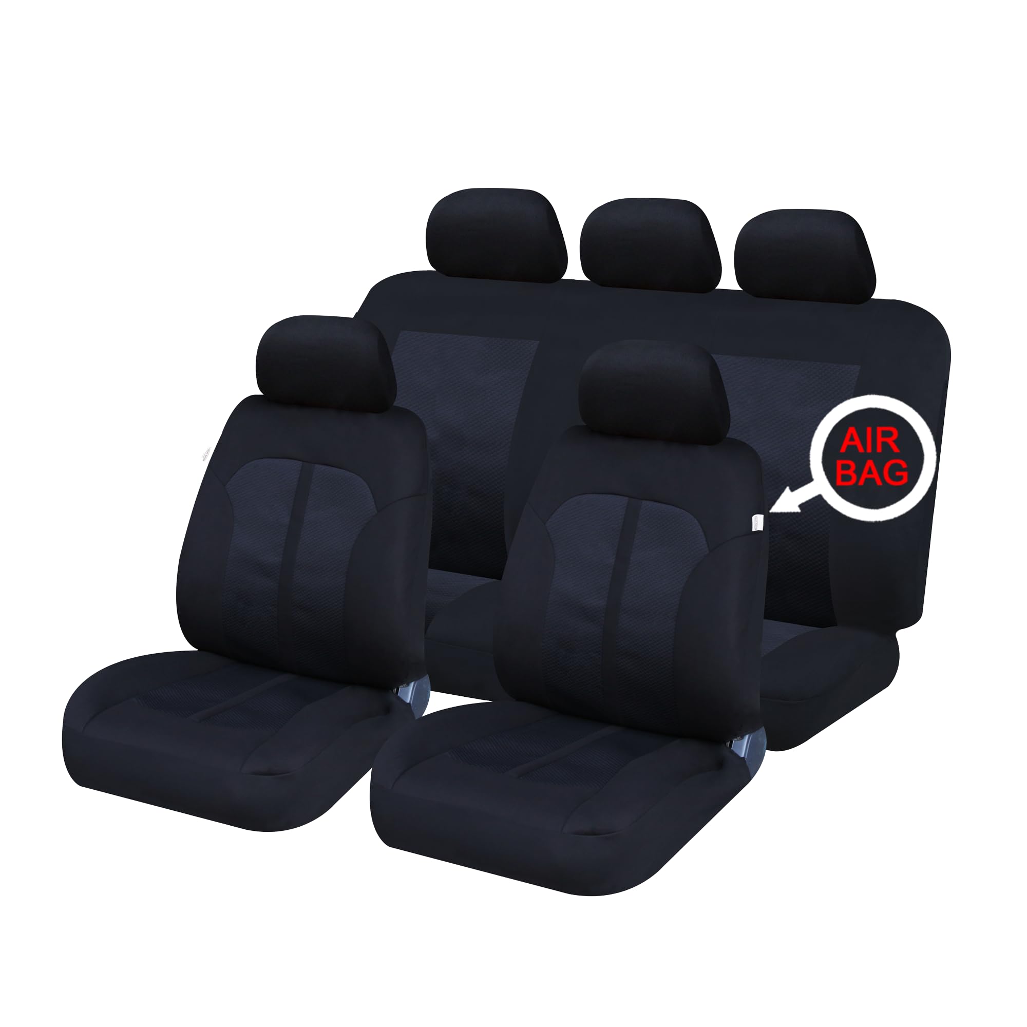 Sakura Car Seat and Headrest Covers - 'Kensington' Full Set in Black with Contrasting Inserts - Universal Easy Fit