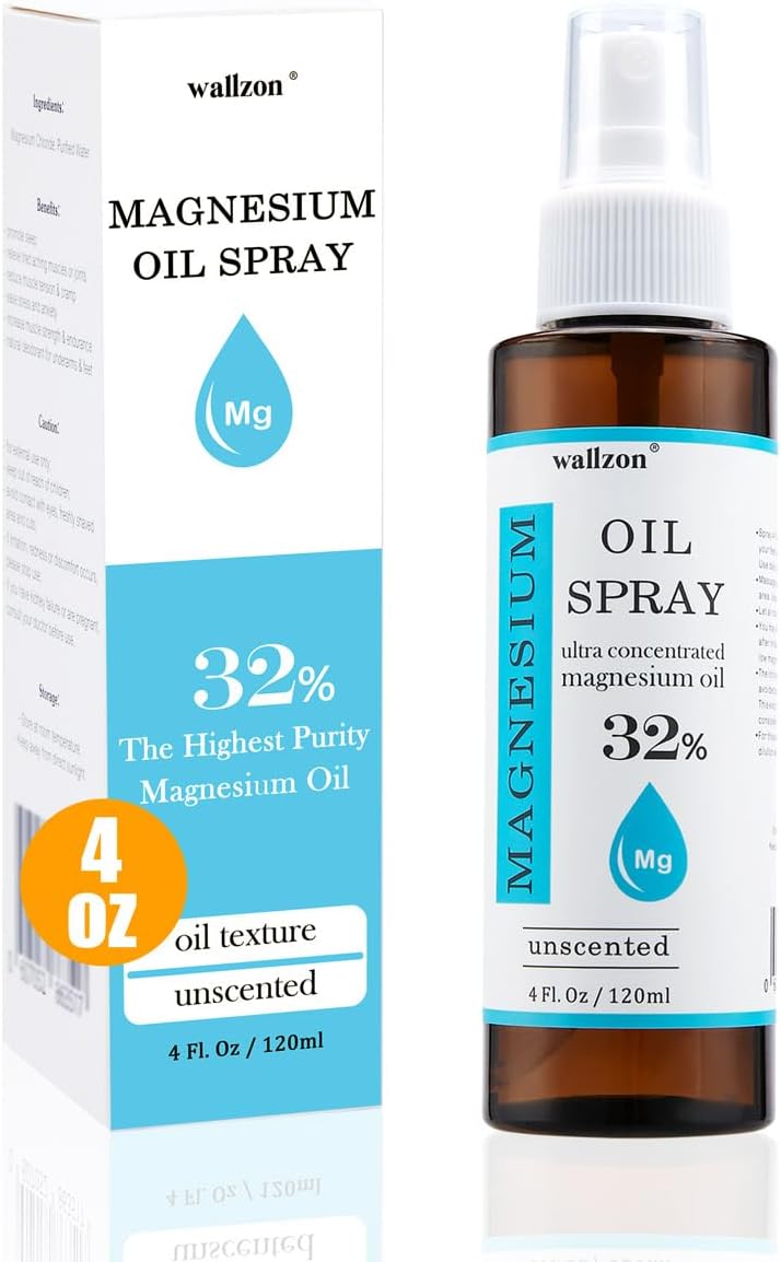 Pure Magnesium Oil Spray, High Potent 32% Concentration, Better Sleep, Muscle Ache and Stress Relief, Body Odor Reduction, Topical Pure Magnesium Oil Spray for Feet