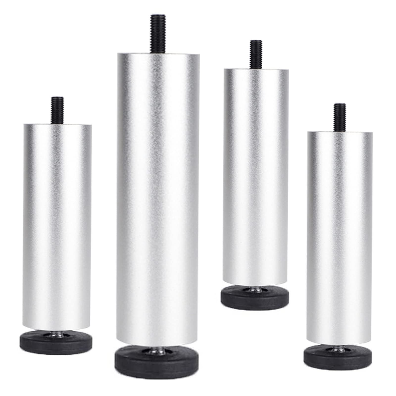4 szt. wymiennych nóżek meblowych do metalowej sofy, cylindrycznej, regulowanej wysokości, komody, szafki kuchennej, biurka, 10/15/20 cm, srebrne, 20 cm/7,9 cala