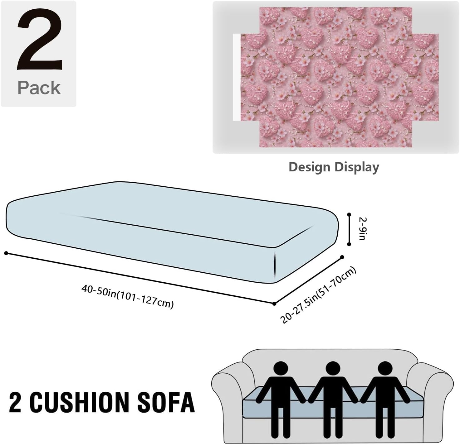 Lace Cherry Blossom Pink Loveseat Covers Couch Covers for 2 Cushion Couch, 2-Piece Stretch Sofa Slipcovers Anti-Slip Washable Furniture Protectors for Dogs Pets