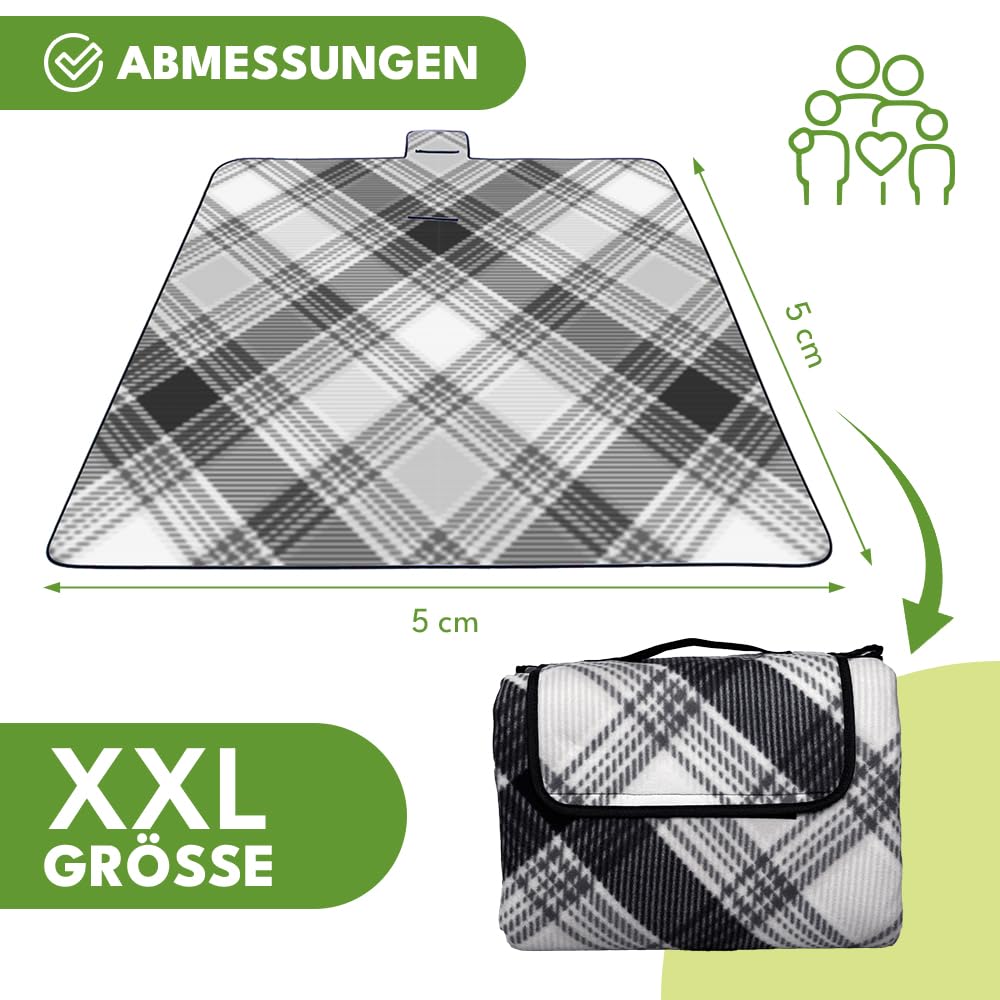 KRUMAD Coperta da picnic, impermeabile, XXL, 200 x 200 cm, per esterni, imbottita, senza sabbia, da campeggio, per spiaggia, giardino e parco, pieghevole con maniglia, leggera e comoda (grigio-nero)