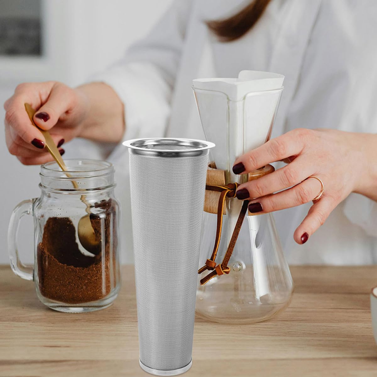 2piezas Filtro de Café Frío Acero Inoxidable para Frascos de Infusor de Té Reutilizable Colador de Malla Fina para Preparar Café Frío Casa