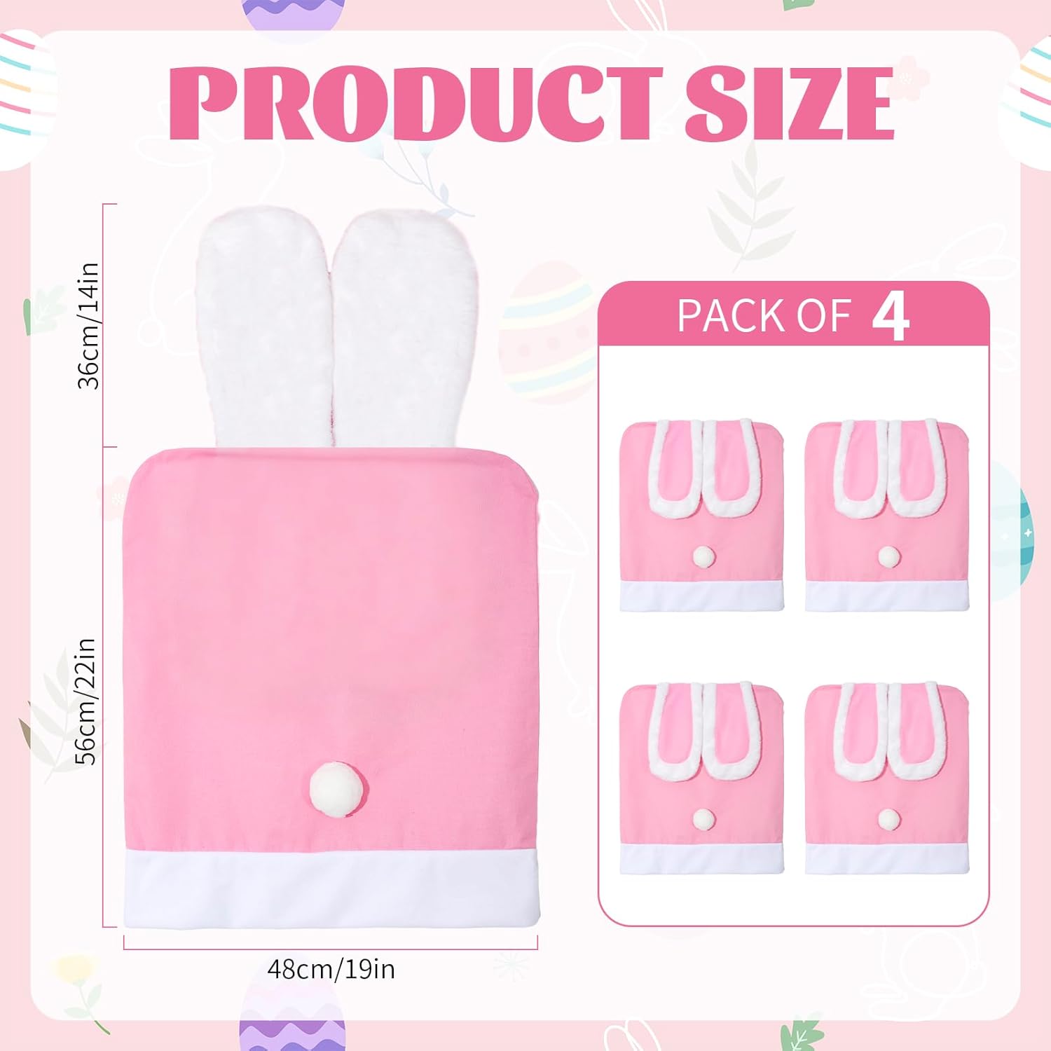 AnyDesign 4 Pcs Easter Bunny Chair Back Covers Dining Chair Slipcovers Pink Rabbit Ear Tail Removable Stretch Seat Protector Covers for Spring Party Home Kitchen Decor