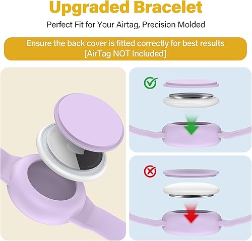 Miniatura 4 de Vanet Compatible con pulseras impermeables AirTag para niños, paquete de 2 pulseras de silicona con soporte oculto, cobertura completa, bonito 2