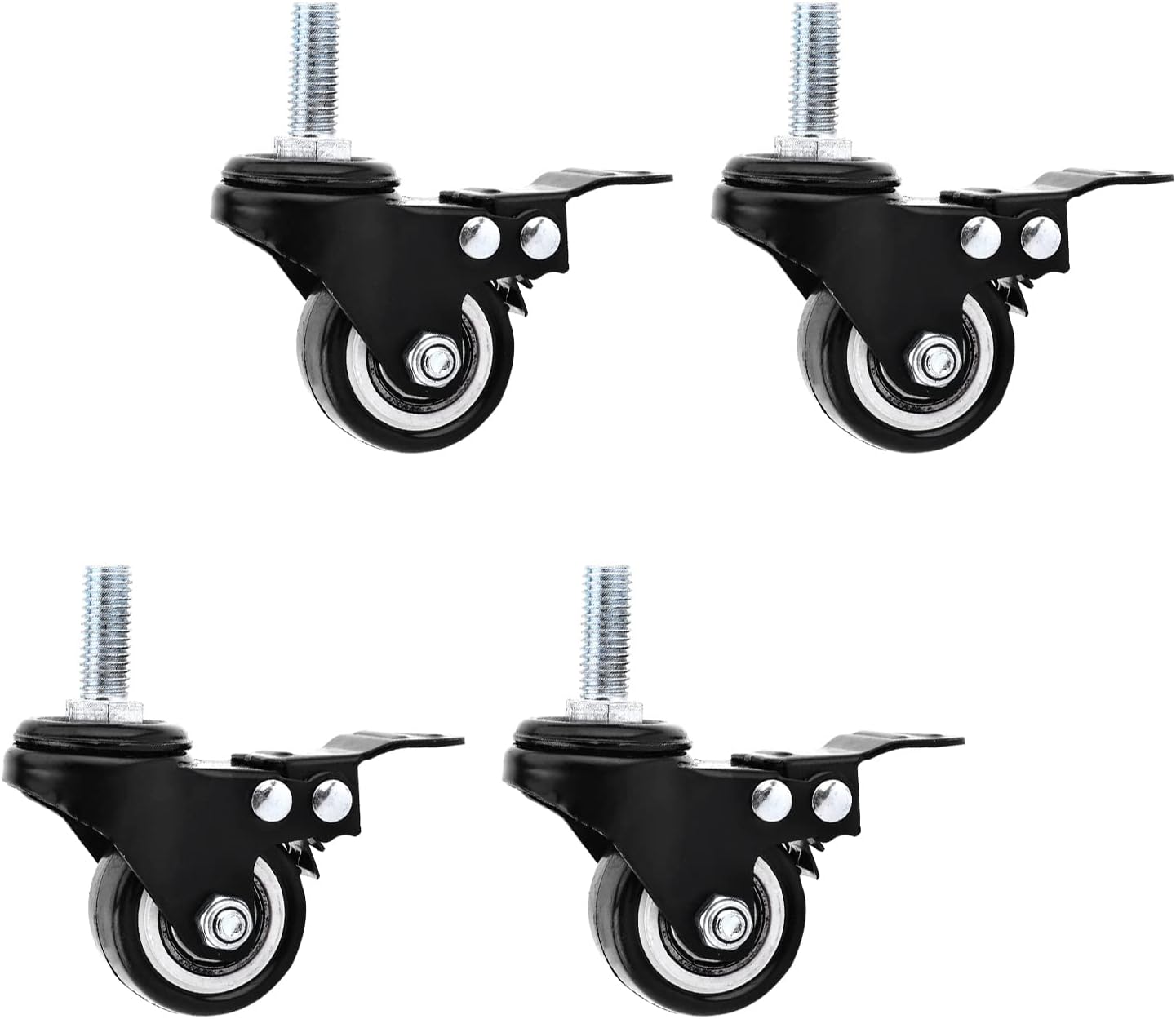 Yinpecly Casters Wheels M10x25mm 50mm Dia Polyurethane Caster Wheels with 360 Degree Swivel Ball Bearing Caster with Brake Black 2PCS
