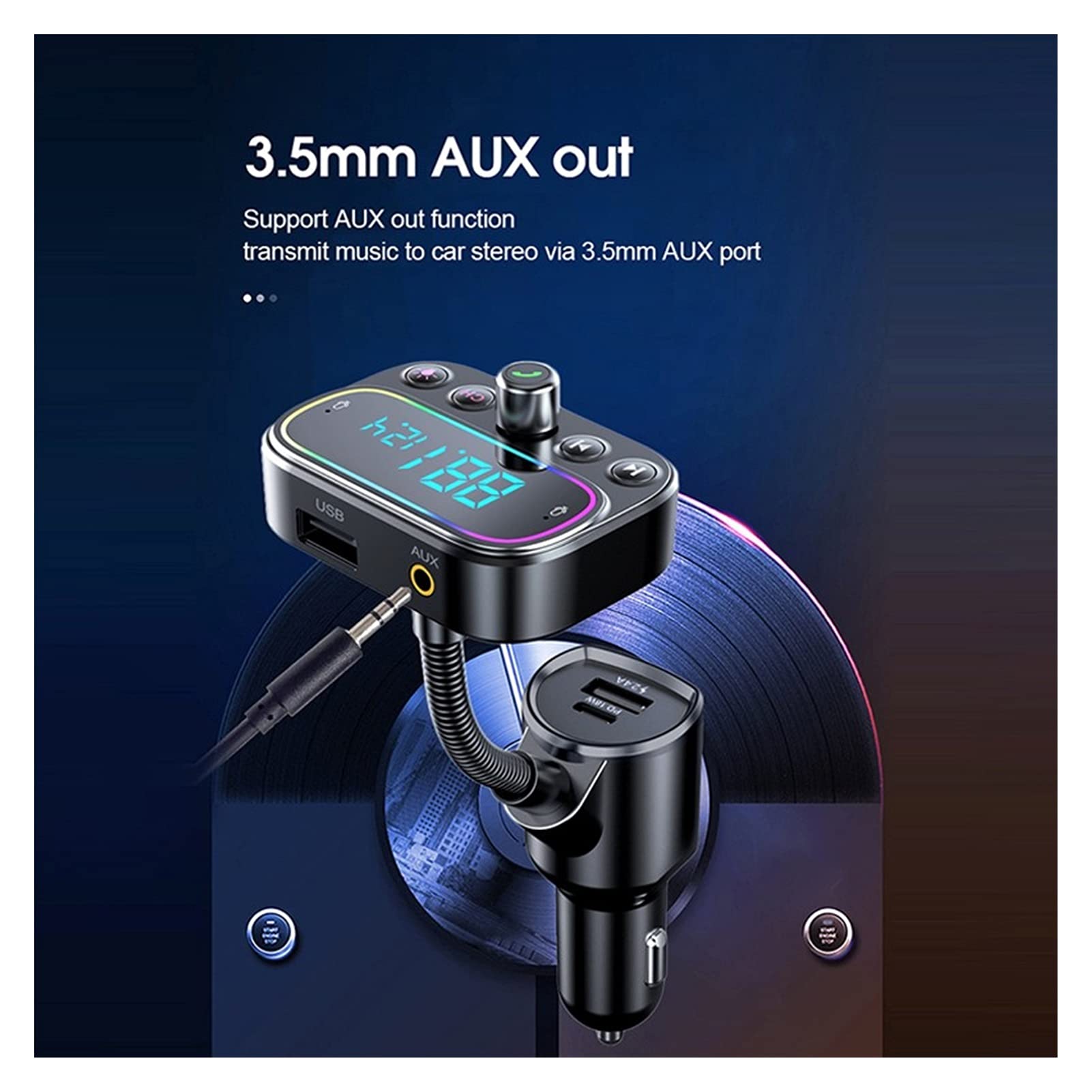 Adaptateur Audio Bluetooth Bluetooth 9 Couleur Rétro-éclairage Car Kit Mains Libres AUXILIAIRE Voiture récepteur Audio MP3 Joueur QC3.0 Accusation Rapide LCD Afficher FÉMININ Émetteur