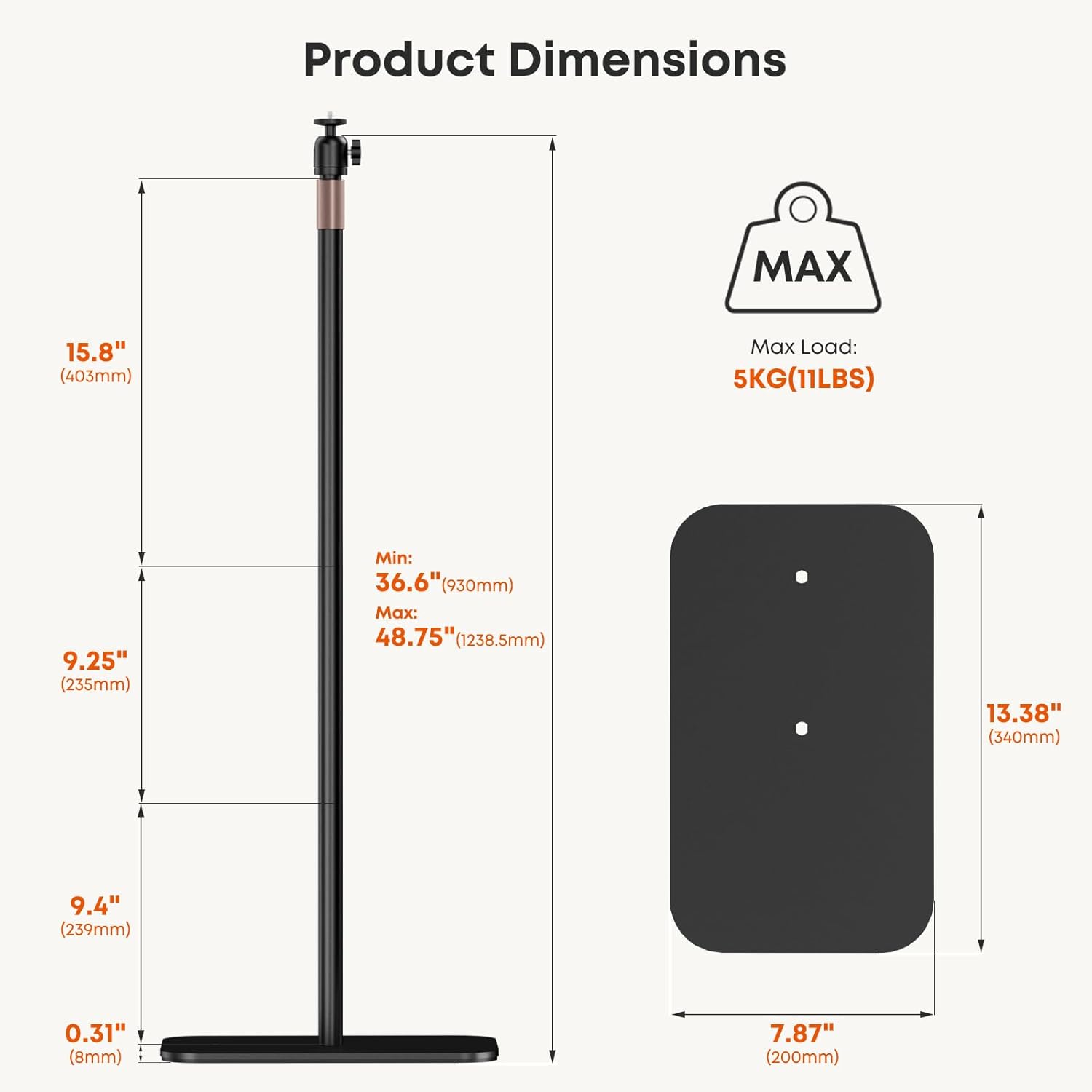 Universal Projector Stand – Height Adjustable Floor Stand with 360° Rotating Ball Head & 1/4" Screw, Heavy-Duty Carbon Steel Base for Projectors, Cameras & Webcams – Home, Office & Studio Use