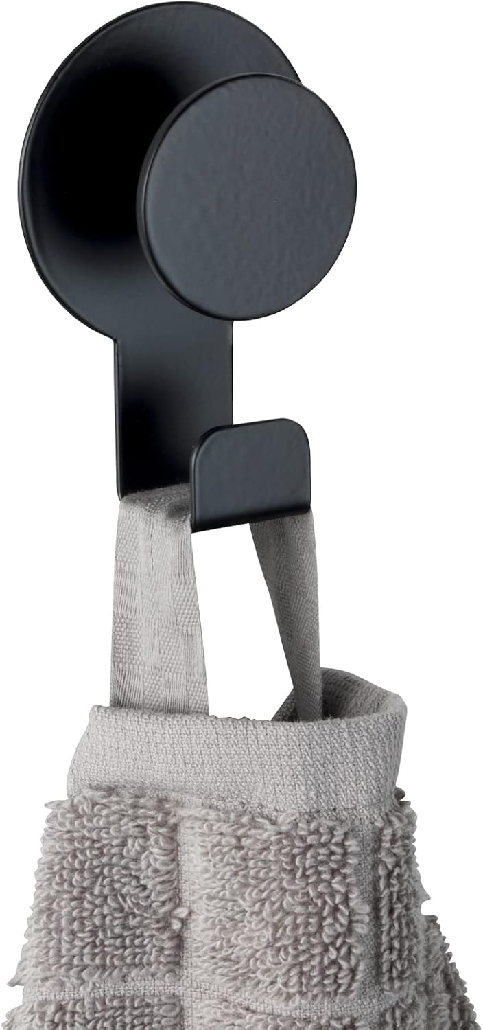 Wenko Blandas Wall Matte Black No Drilling Required Hook Towel Rail, Stainless Steel, 5 x 7,5 x 2,5 cm