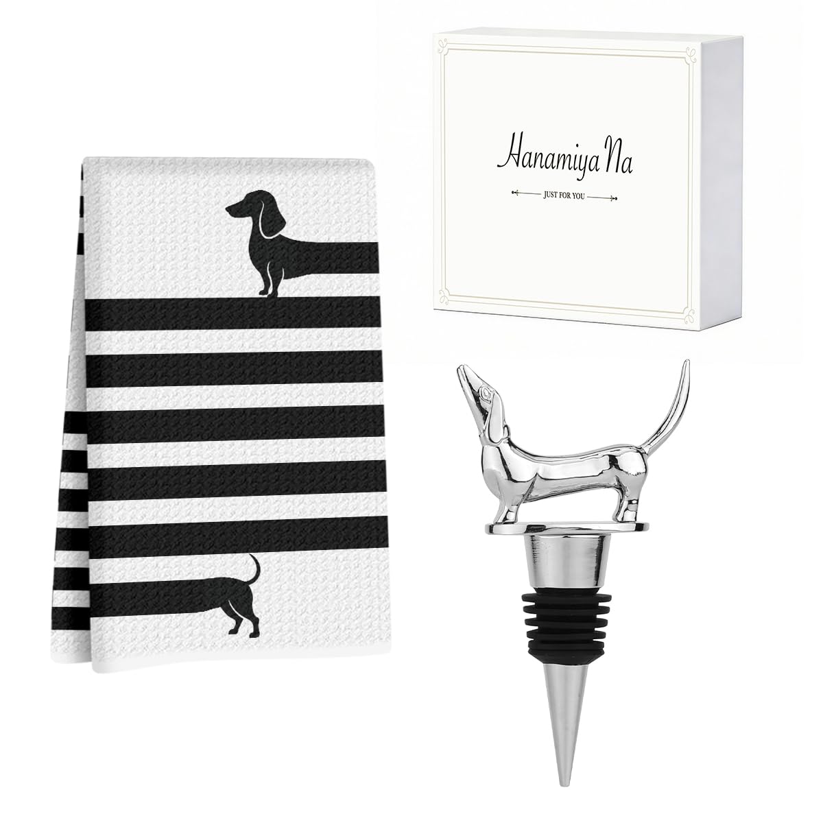 Funny Dachshund Kitchen Towels with Wine Bottle Stopper 24x14 Inch, Dachshund Gifts Reusable Dish Towels for Kitchen Bars Decor, Wine Gift Weiner Dog Gifts for Women Men Christmas Birthday Gift