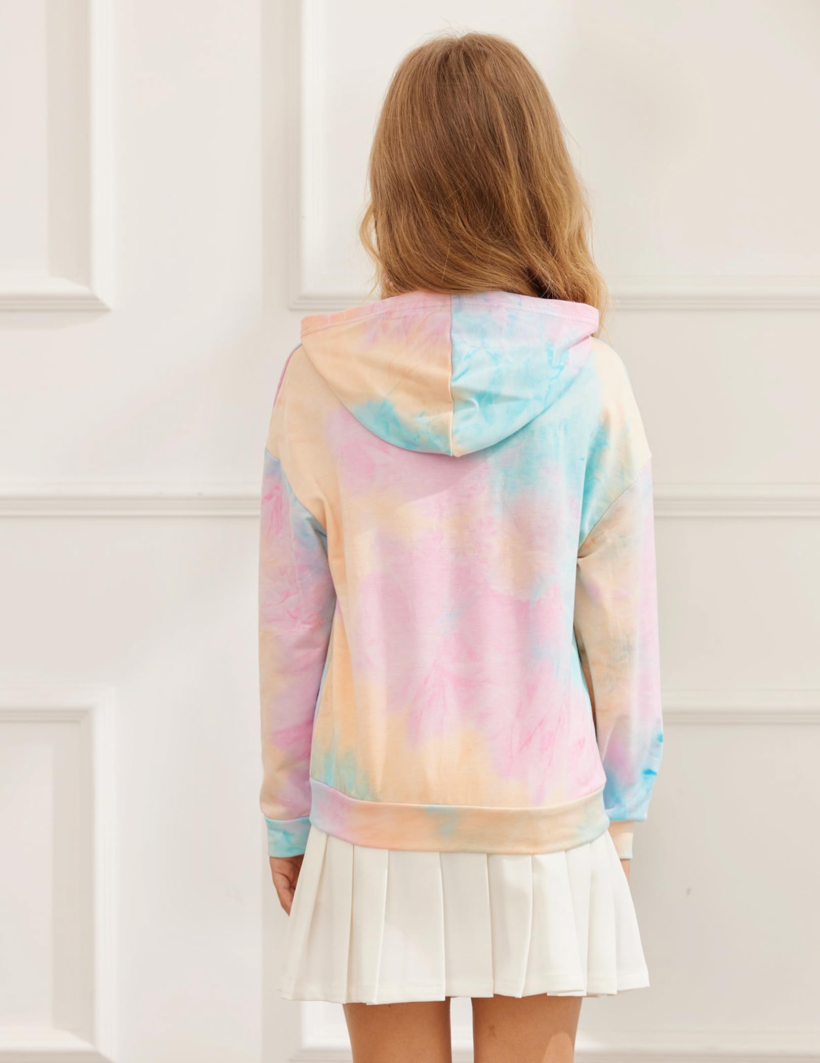 Dziecięca bluza z kapturem z długim rękawem z nadrukiem tie dye pulower miękka urocza sportowa bluza z kapturem