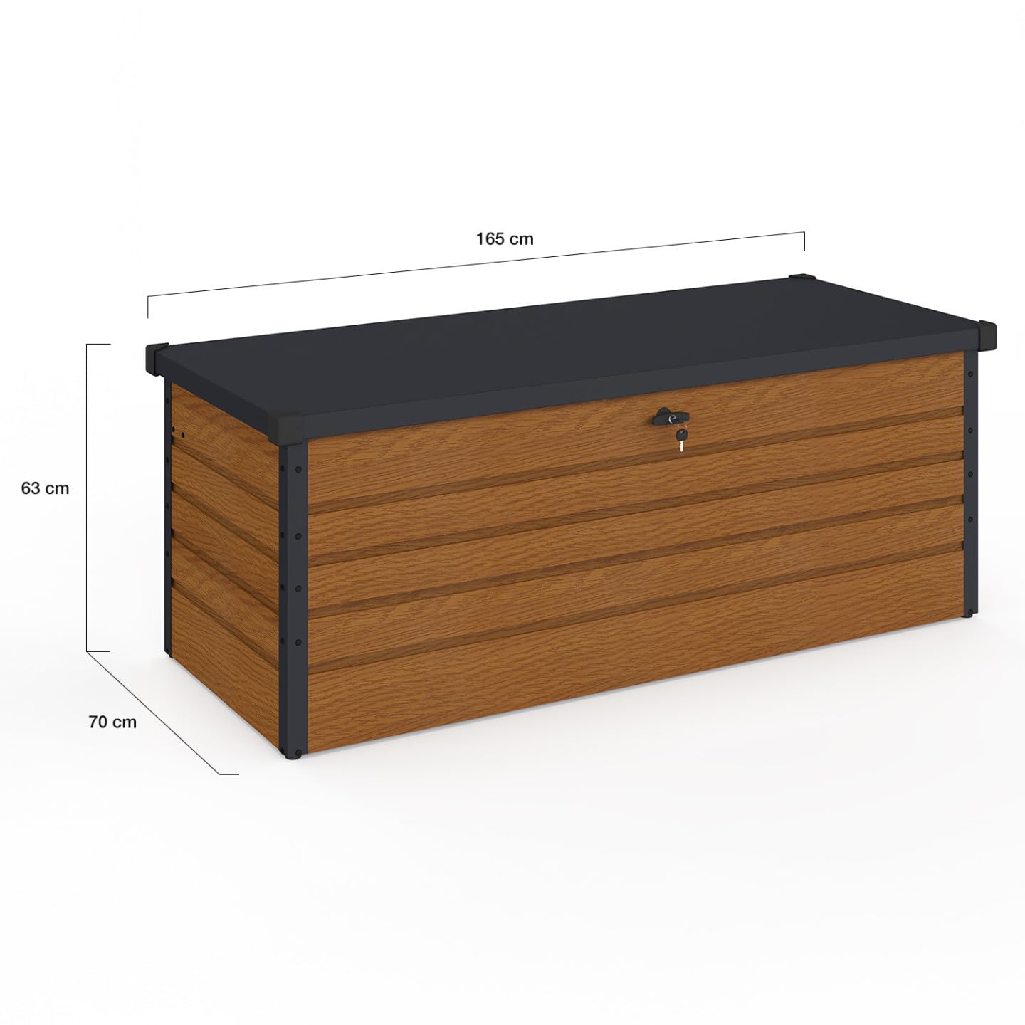 IDMarket - Coffre de rangement métal verrouillable effet bois et gris pour jardin 600L 165x70x63 cm