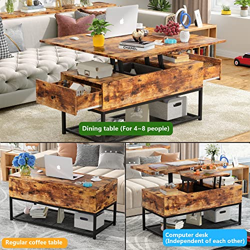 Pakasept Lift Top Coffee Table, Coffee Tables With 2 Storage Drawer And Hidden Compartment For Living Room (Rustic Brown) #TOP3