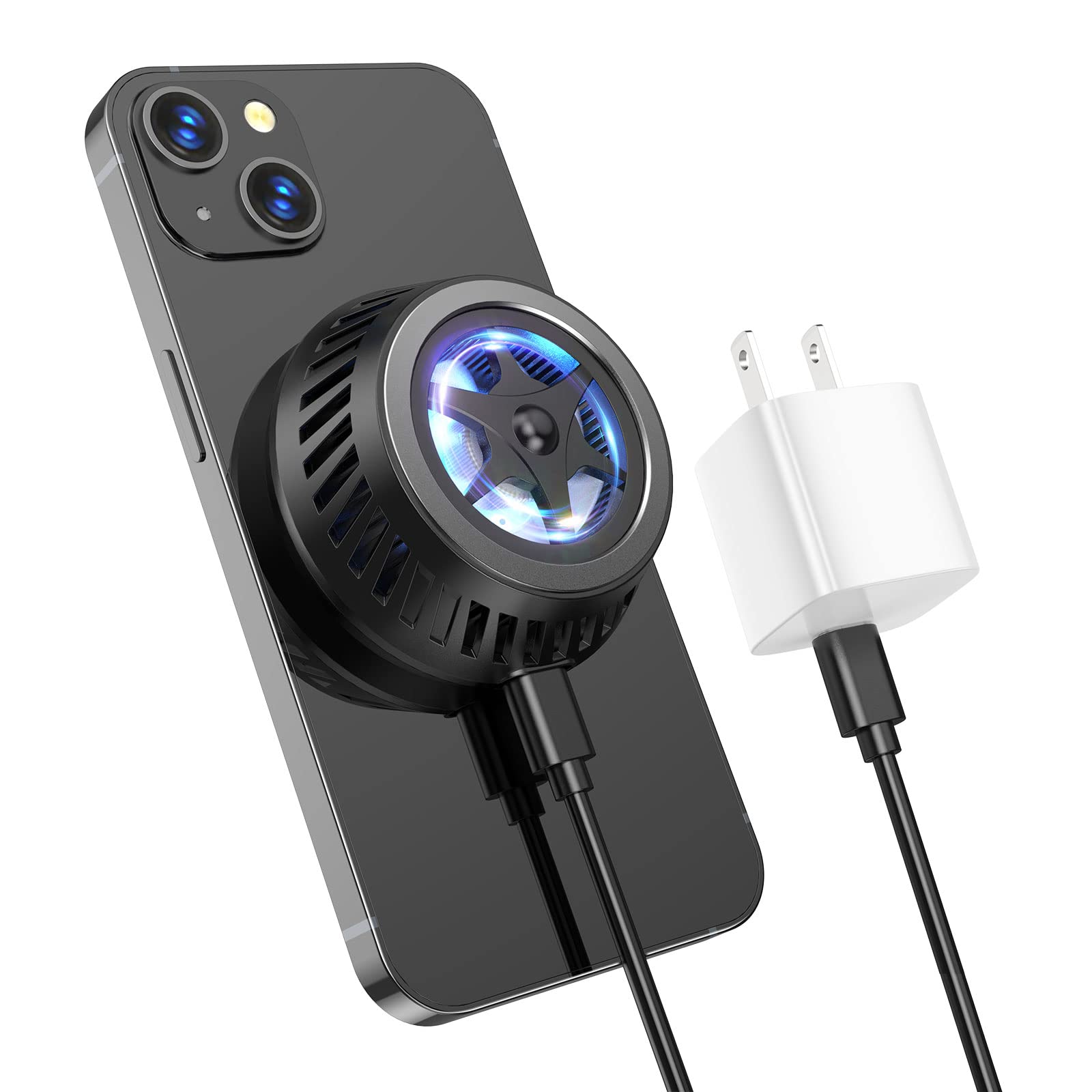 Photo 1 of Magnetic Fast Wireless Charger with Ceramic air-Cooled Automatic Heat Dissipation. with 20W PD Plug and C-C60W Fast Charging Cable, Suitable for iPhone 13 and 12 Series, Accessories for Mobile Games 6ft Black