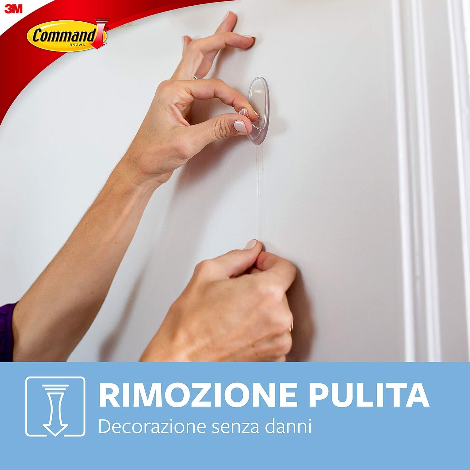 Command Ganci ovali trasparenti medi con linguette trasparenti, set di 7 ganci e 10 linguette, per appendere e decorare senza rovinare