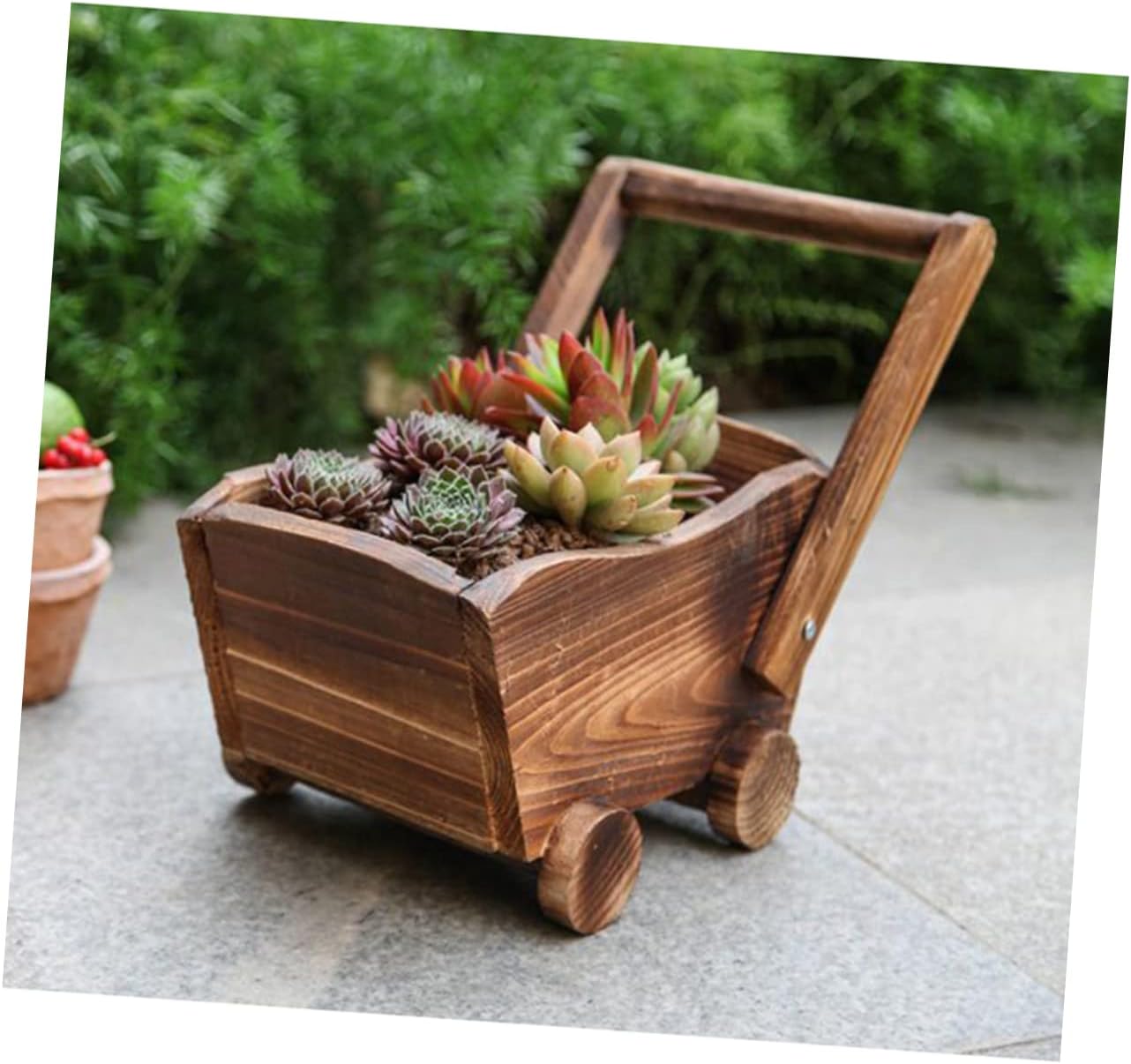 Cartoon Flower Pot for Succulents Carbonized Imitation Wood Planter with Drainage for Nursery and Home Decoration