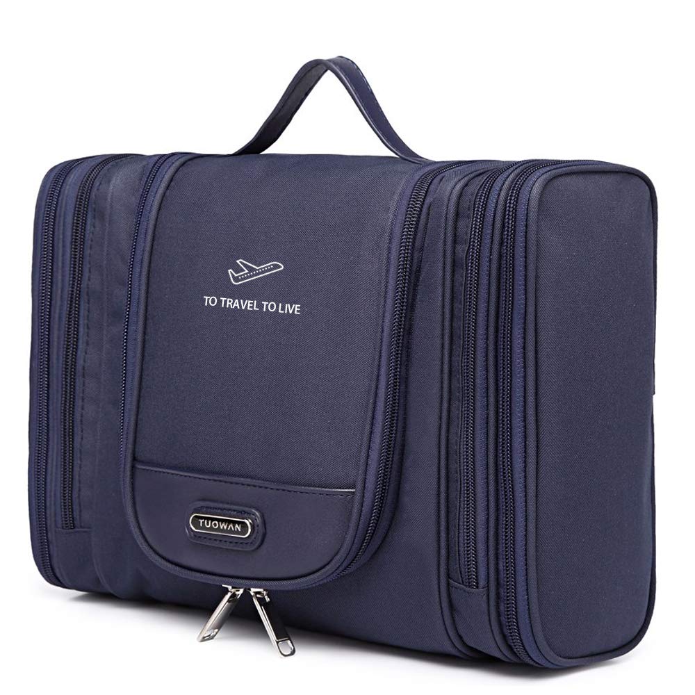 LACATTURA Premium Large Hanging Travel Toiletry Bag for Men & Women, Waterproof Hygiene Bag - Navy blue