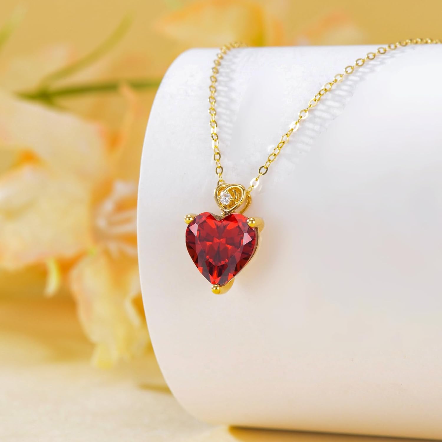 14k Gold Love Heart Gemstone Birthstone Necklaces for Women 3 Carat Heart-cut Creat... - Image 2
