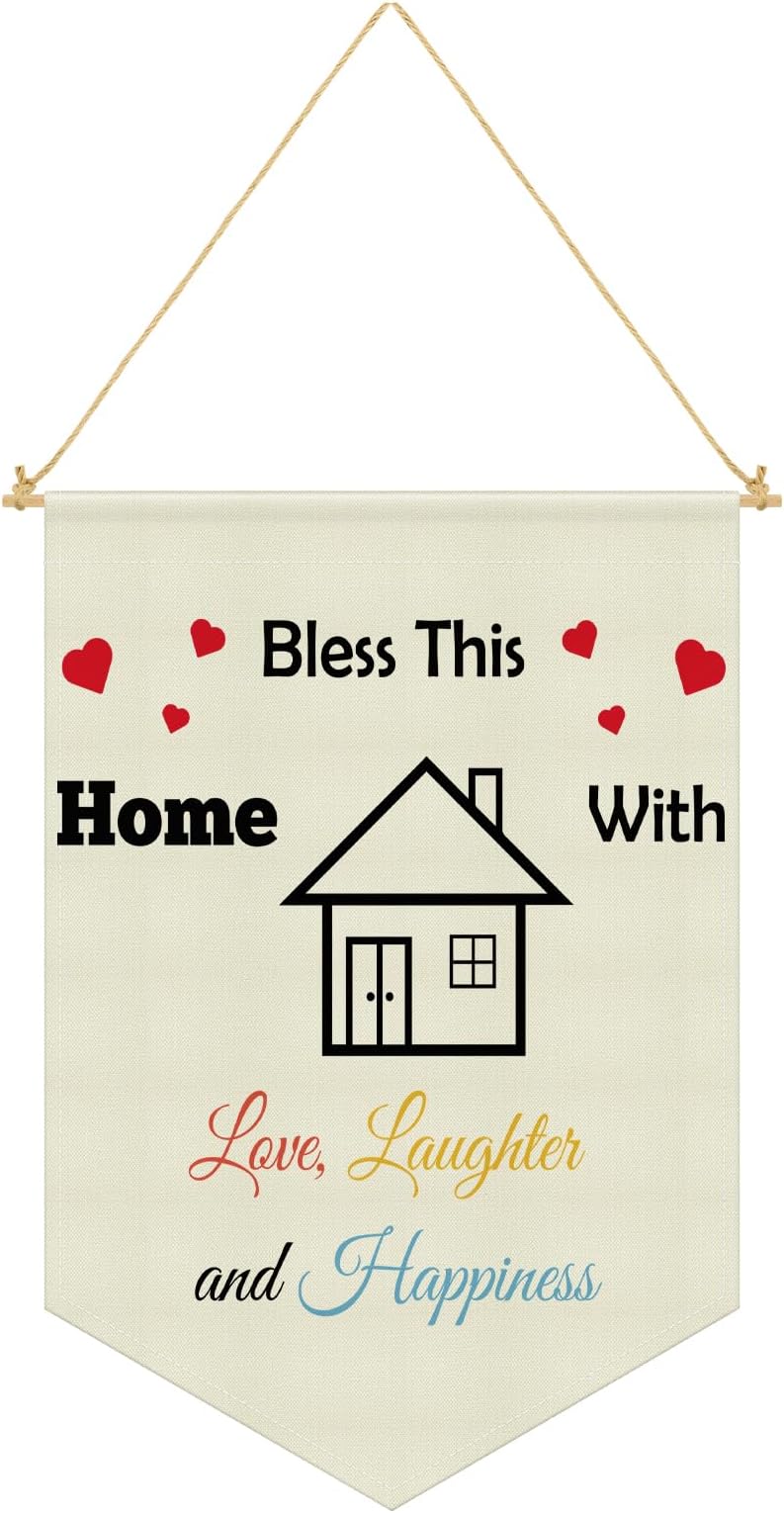 Home Sign Wall Decorations for Living Room Hanging Flag Banner Wall Sign Decor Gift for New Home Nursery Office Farmhouse Bedroom Dining Room Bible Verse Hanging Banner House Warming Gifts