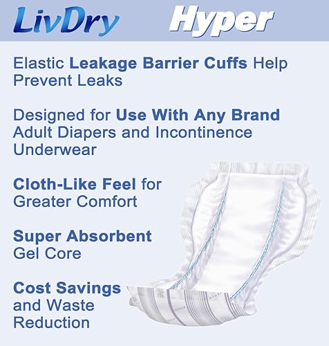 Miniatura 5 de LivDry Almohadilla de incontinencia para hombres y mujeres, absorción extra con control de olores (Hyper 2000 (20 unidades)