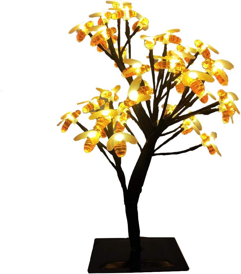LED Honeybee Tree Light LED Lighted Bee Table Top Night Light Christmas Tree Brances Lighted Bonsai Tree Table Lamp Kids Children Parents Gift Bedroom Home Indoor Decoration (Warm Light)