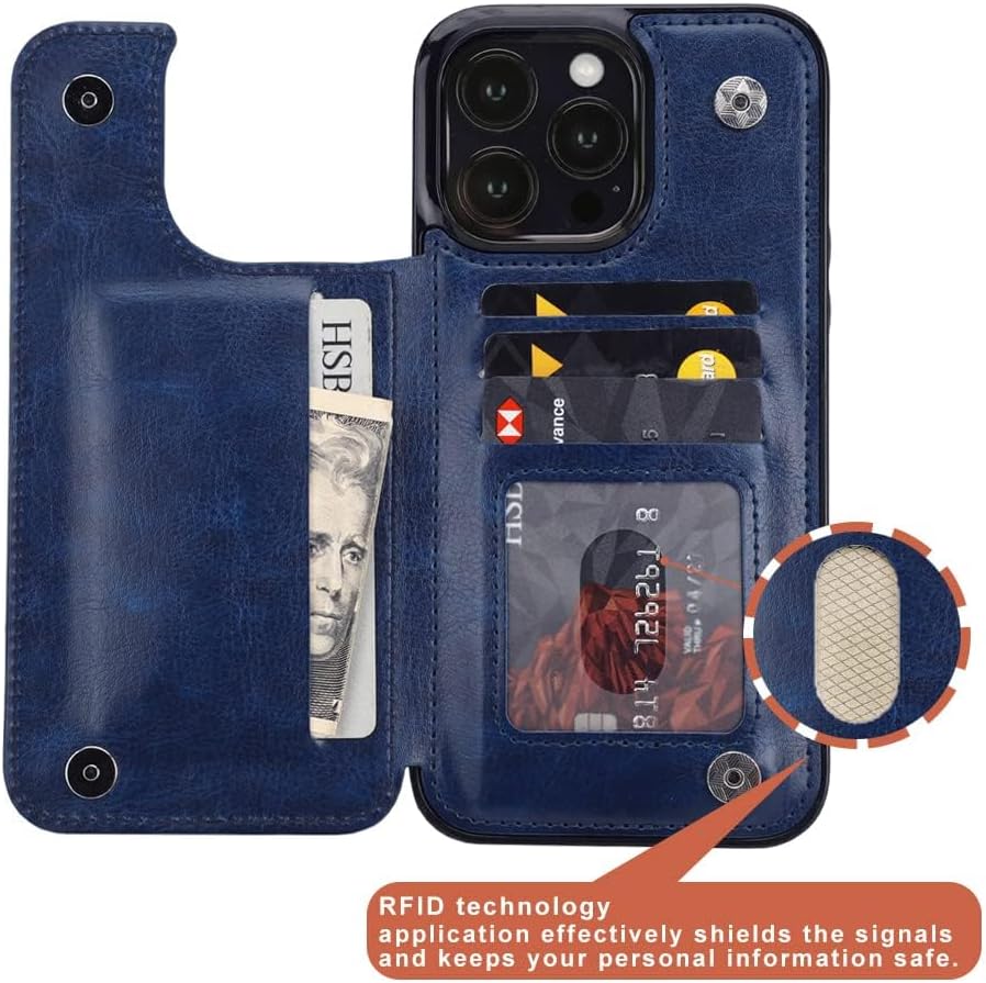 uCOLOR for iPhone 16 Pro Max Wallet Case with Card Holder Blue Daisy image 3