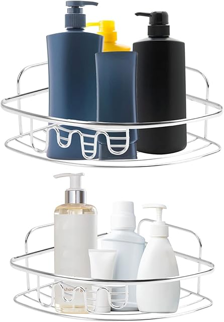 Vivo Technologies 2x Shower Corner Shelf Shower Caddy Bathroom Suction Shelf Adhesive Stainless Steel Storage Shampoo Soap Holder No Drill