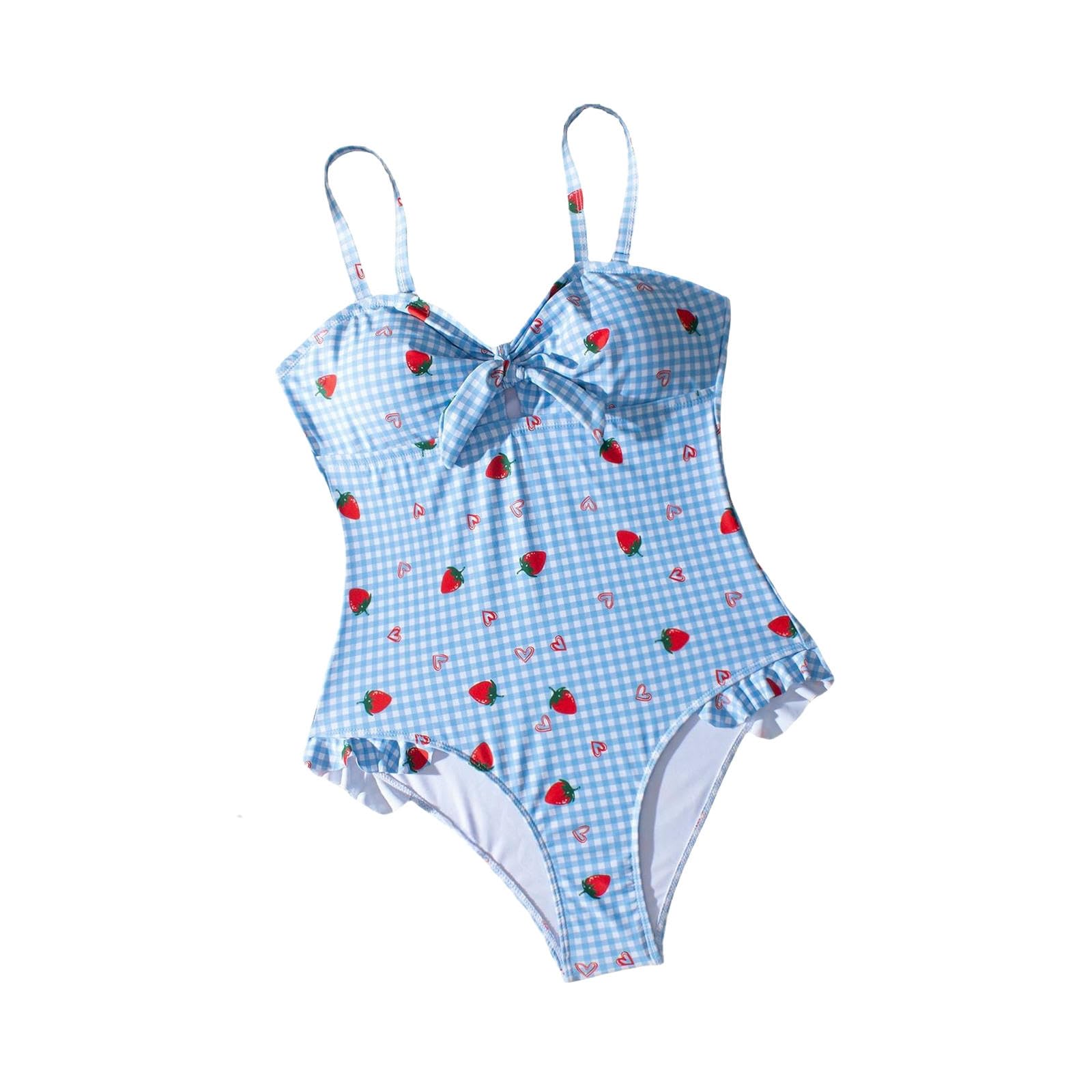 Maillot de bain une pièce haute taille à motif de fraises bleues