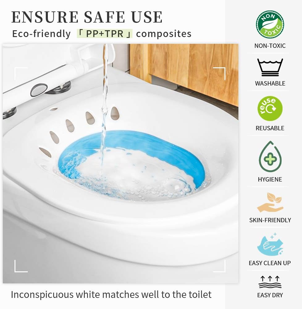 Sitz Bath for Toilet Hemorrhoids Postpartum Care, Perineal Soaking Bath Over The Toilet Seat, Collapsible Sitz Basin with Flusher for Vaginal Anal Inflammation Treatment, Yoni Steam Seat, White/Blue : Health & Household