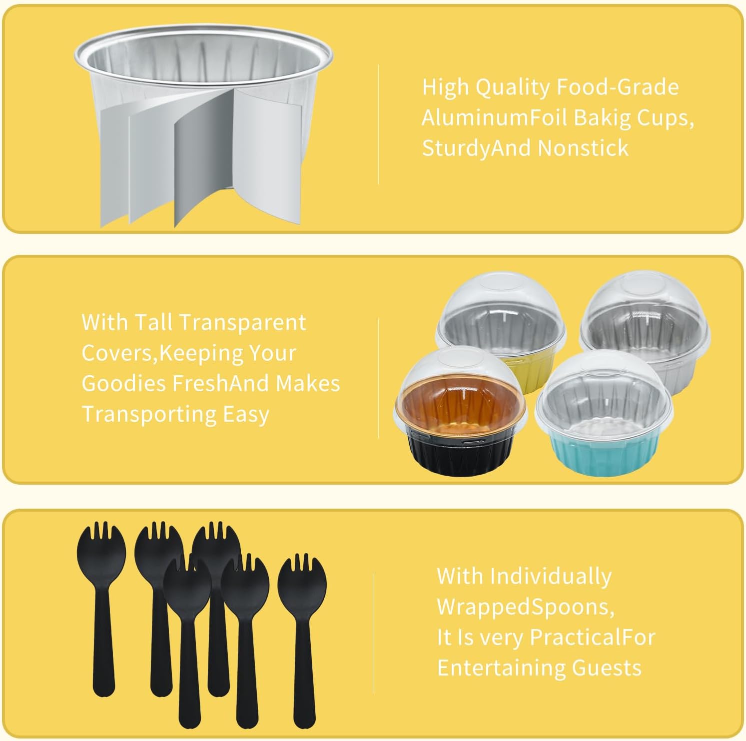 Mini Aluminum Foil Cupcake Baking Cups with Lids (30pcs, 5oz) Round Cupcake Foil Liners Tart Pie Tin Pan Holder - Disposable Mini Cake Containers Flan Molds for Pudding, Souffle, Party, Wedding