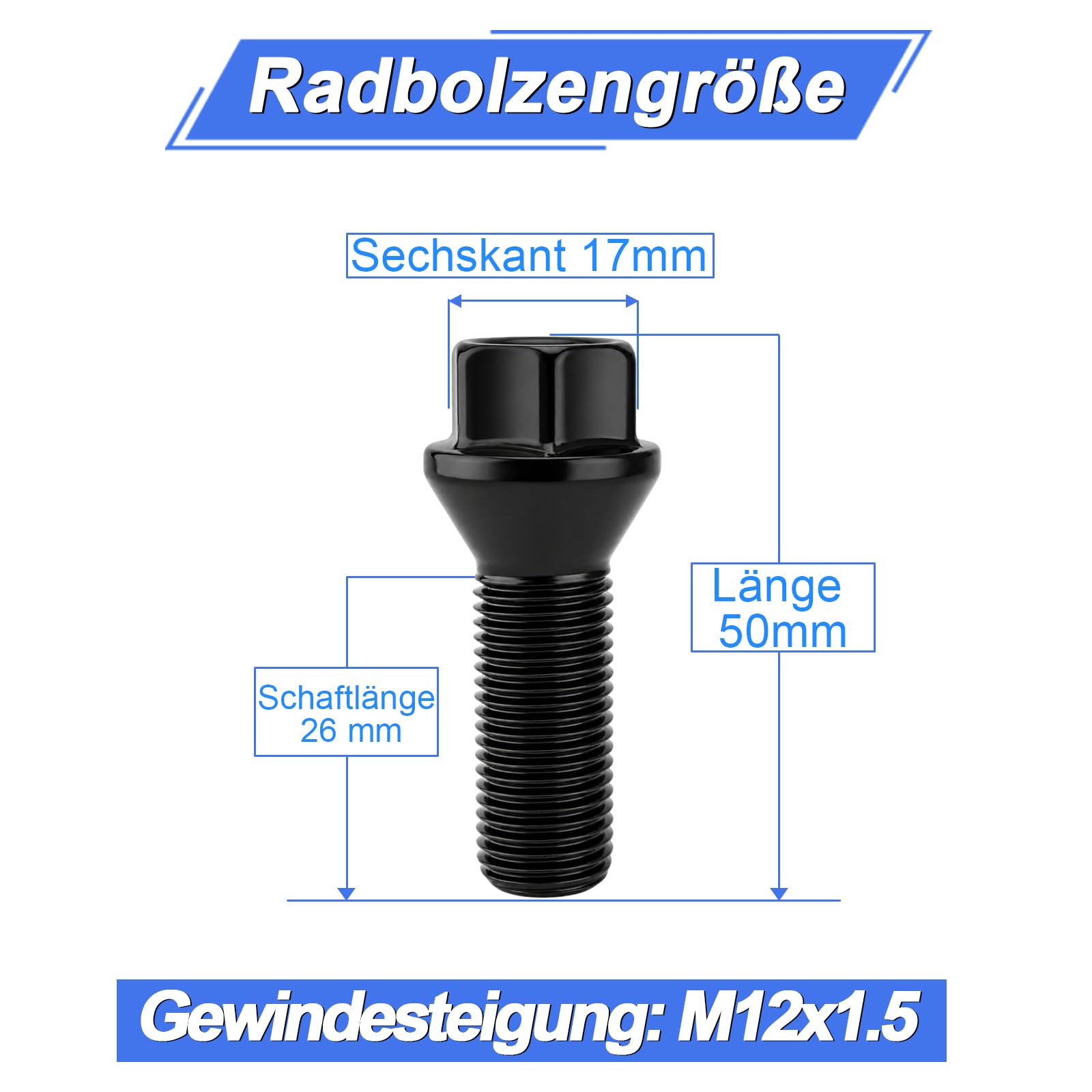 20x Radschrauben und Muttern kompatibel mit M12x1,5:1er E81 E87 3er E21 E30 E36 E46 E90 5er E12 E28 E34 E60 E61 6er E24 E64 1975-2017 610-574 36136781150