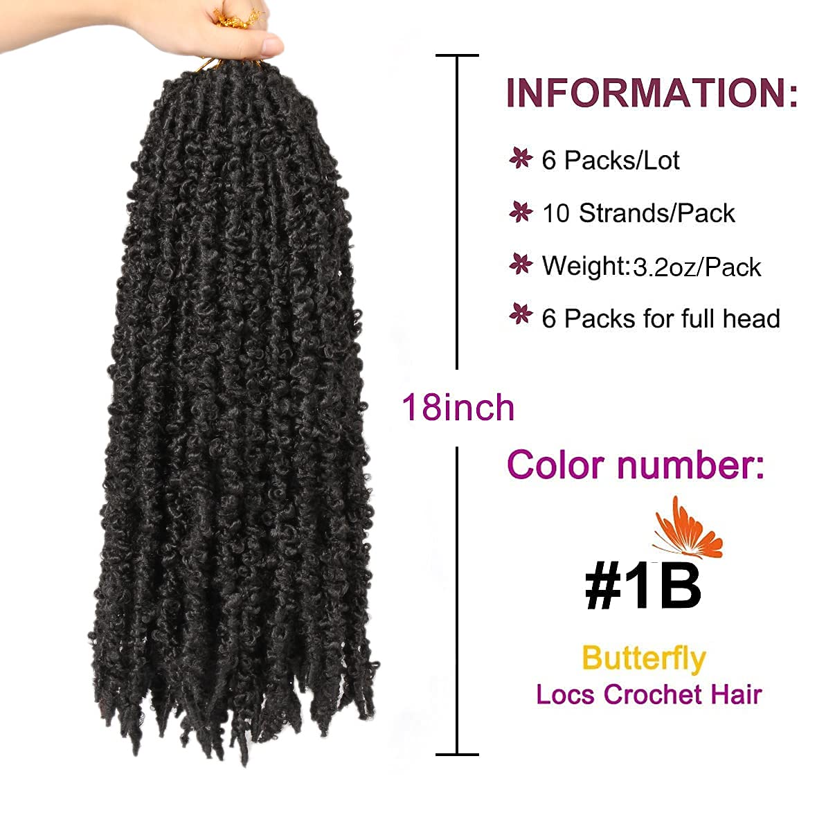 Buy ZRQ Butterfly Locs Crochet Hair 18 Inch 6 Packs Pre Looped