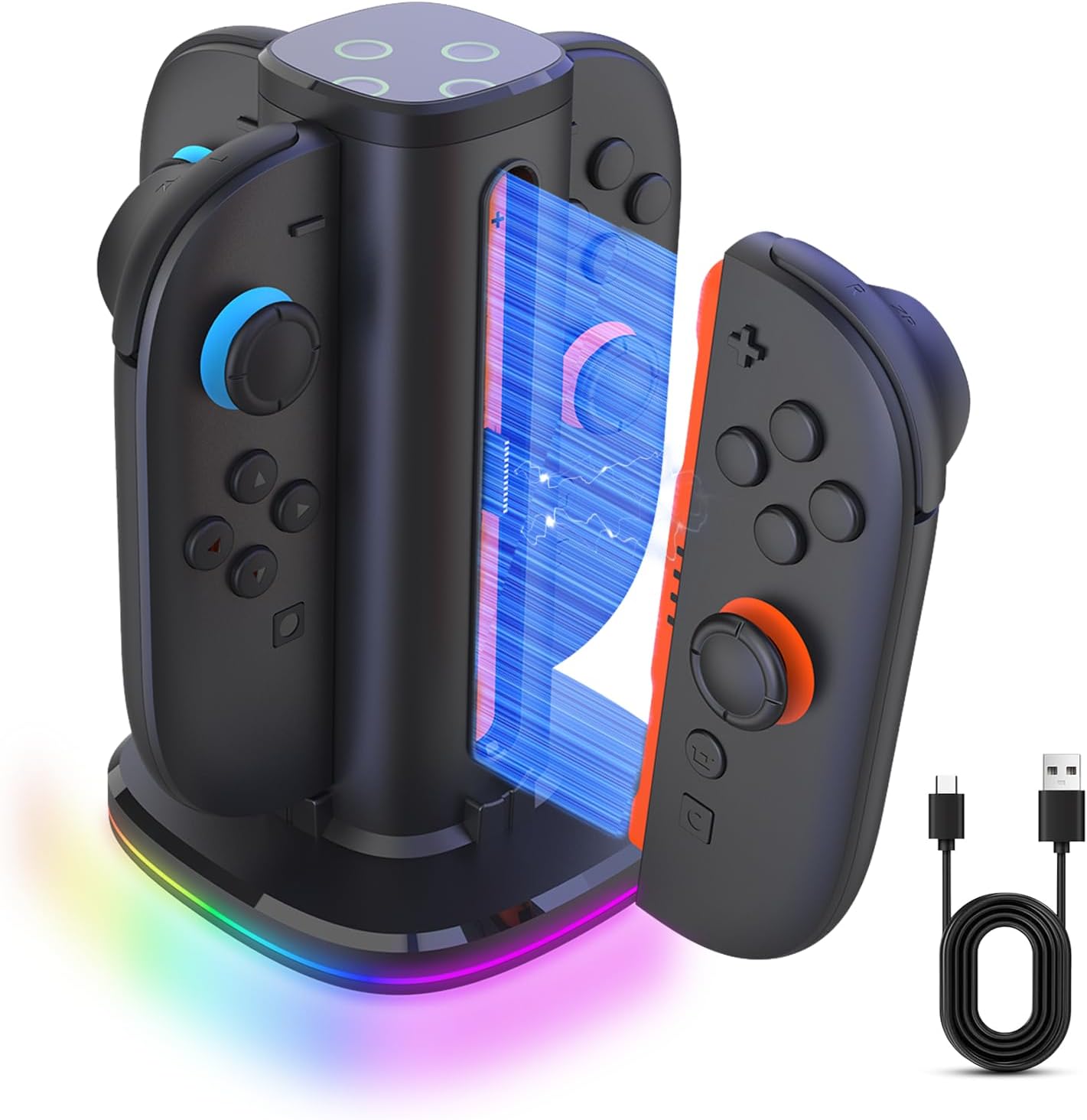 (2025 Innovative Model) Switch 2 Joy-Con Charger, Gameasy 4 in 1 Rapid Charging Stand, Nintendo Switch 2, Joy-Con Compatible, Controller Dock, 9 RGB Lights, Type-C Cable Included, Japanese Instruction